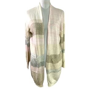 One Grey Day Linen Blend Striped Open Front Cardigan Sweater Size XS